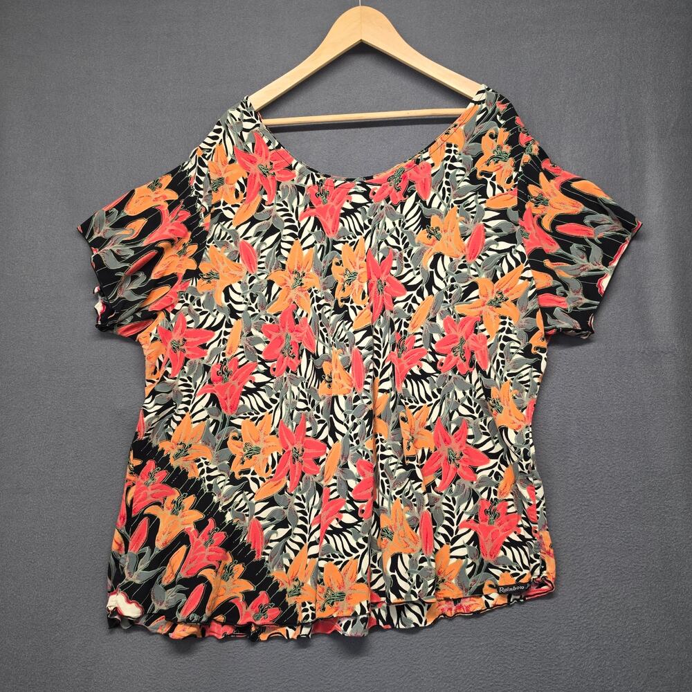 Rainbow Jo Womens 5XL Tropical Print Top Plus Size Resort Cruise Blouse T Shirt